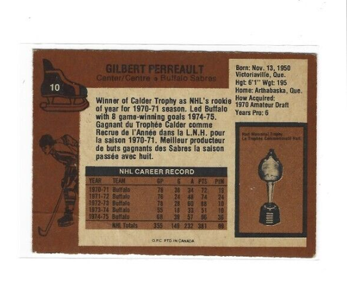 1975-76 O-Pee-Chee #10 Gilbert Perreault VG - Picture 2 of 2