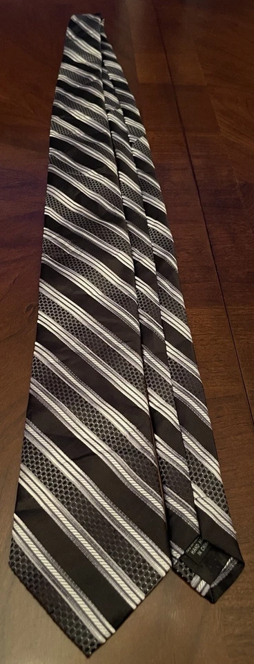 Corbata Stacy Adams negra gris hecha a mano 100 % microfibra para hombre hecha en China” Foto 3 de 4