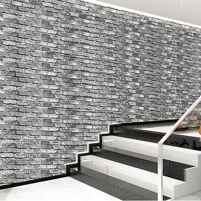 Grey 3D Brick Effect Wallpaper Realistic Slate Stone Grey.Vintage