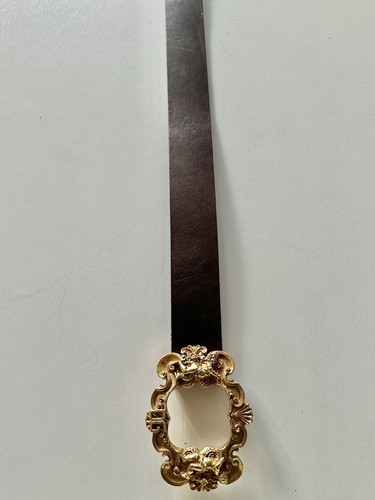 Vintage Dolce & Gabbana Angel x DG Buckle Leather Belt Brown Gold 36/90 - Picture 4 of 13
