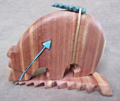Native Zuni  Cedar Wood Bear with Bundle Fetish by Carver Douglas Martza C2222