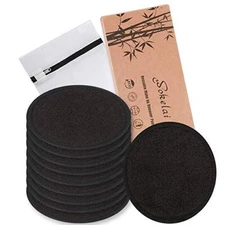 Reusable Makeup Remover Pads Black Washable - 10 Pack Organic Cotton Rounds 