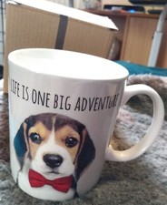 WELPE HUND Keramik TASSE 'LIFE IS ONE BIG ADVENTURE' 9,5x8x12cm verpackt Neu Süß