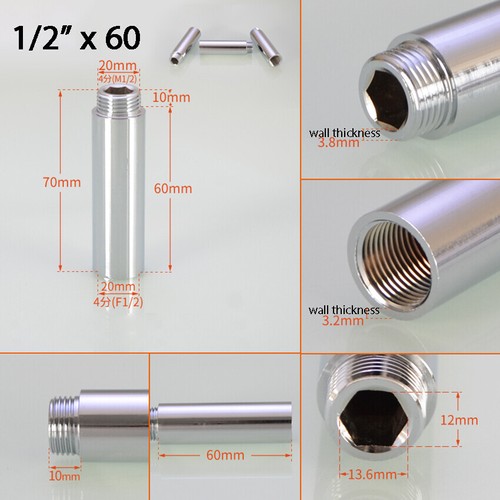 10mm ~100mm Length 1/2" BSP Chrome Radiator Valve Extension Chrome Plated Brass - Picture 12 of 16