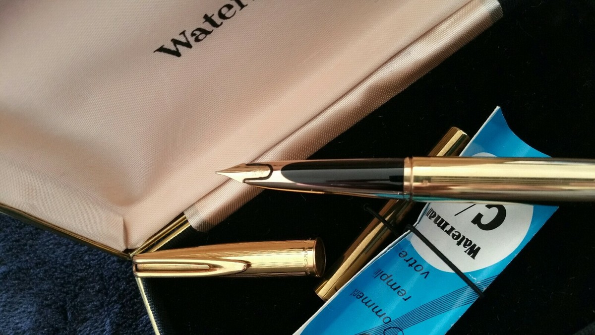 Stylo Plume Waterman CF Prestige, Plume En Or Massif 18 Carats, Finition Lignée Or Plaqué