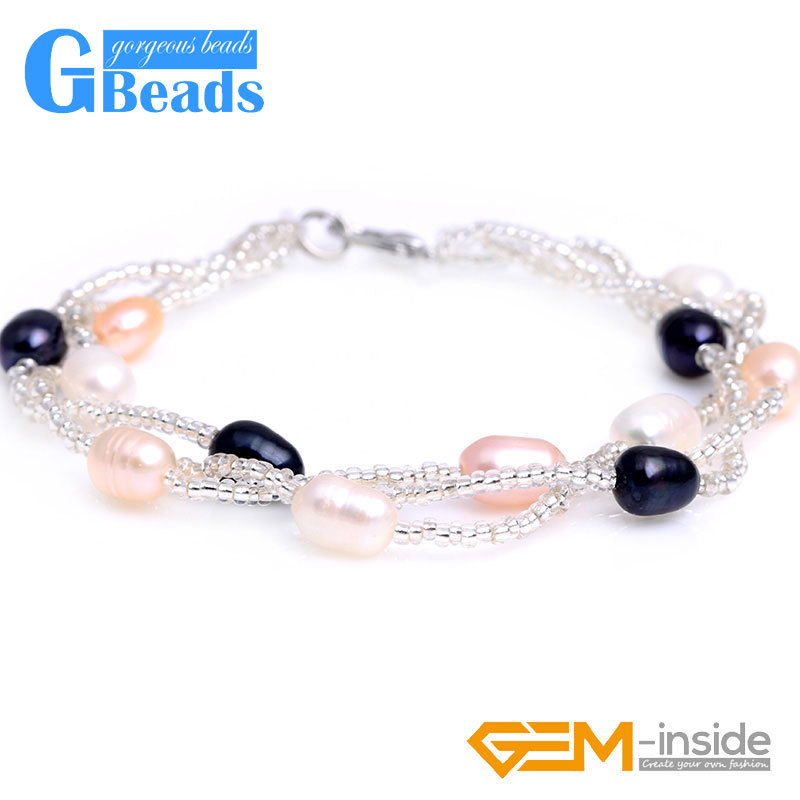 5-6x7-8mm Freshwater Pearl Twist Jewelry Chain Bracelet For Women 6.7