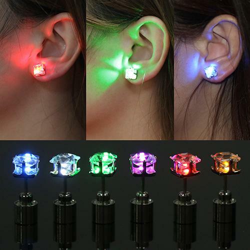 PAIR LED GLOW-IN-THE-DARK EARRINGS lighted round stud flash party dance holiday - Picture 4 of 22