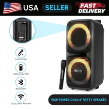 Dolphin Dual 8" Portable High Power Karaoke Bluetooth Party Speaker Rechargeable