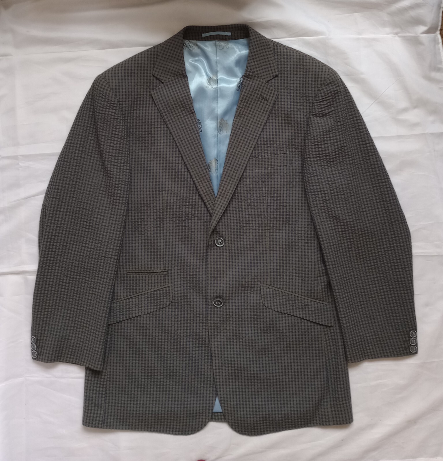 FILA Giacca blazer William Hunt Saville Row Seersucker blu grigio a scacchi taglia 42