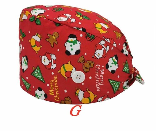 Christmas Scrub Nurse Hat Floral with Sweatband Cartoon Printing Nursing Caps - Picture 8 of 20
