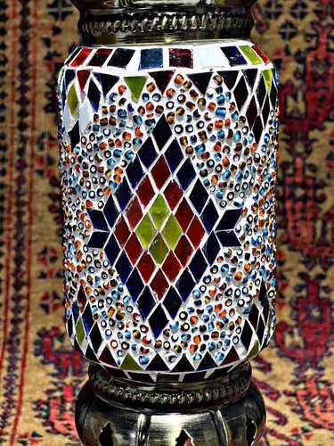 Turkish Moroccan Mosaic Colorful Lamp with Bronze Base Handmade - Picture 8 of 8