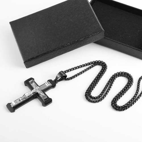 Herren Jesus Edelstahl Silber Gold Schwarz Mehrfarbig Kreuz Anhänger Neclace - Bild 7 von 53