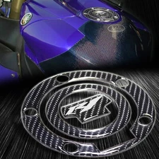 Real Carbon Fiber Gas Tank Fuel Cap Cover Decal Pad White Logo 00-23 YZFR1/R1M