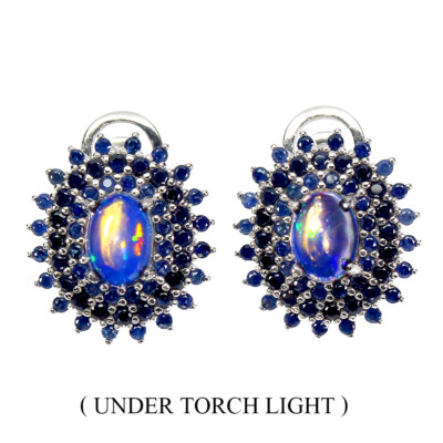 925 Sterling Silber Ohrringe Oval Feuer Opal 7X5Mm Saphir Edelstein Schmuck