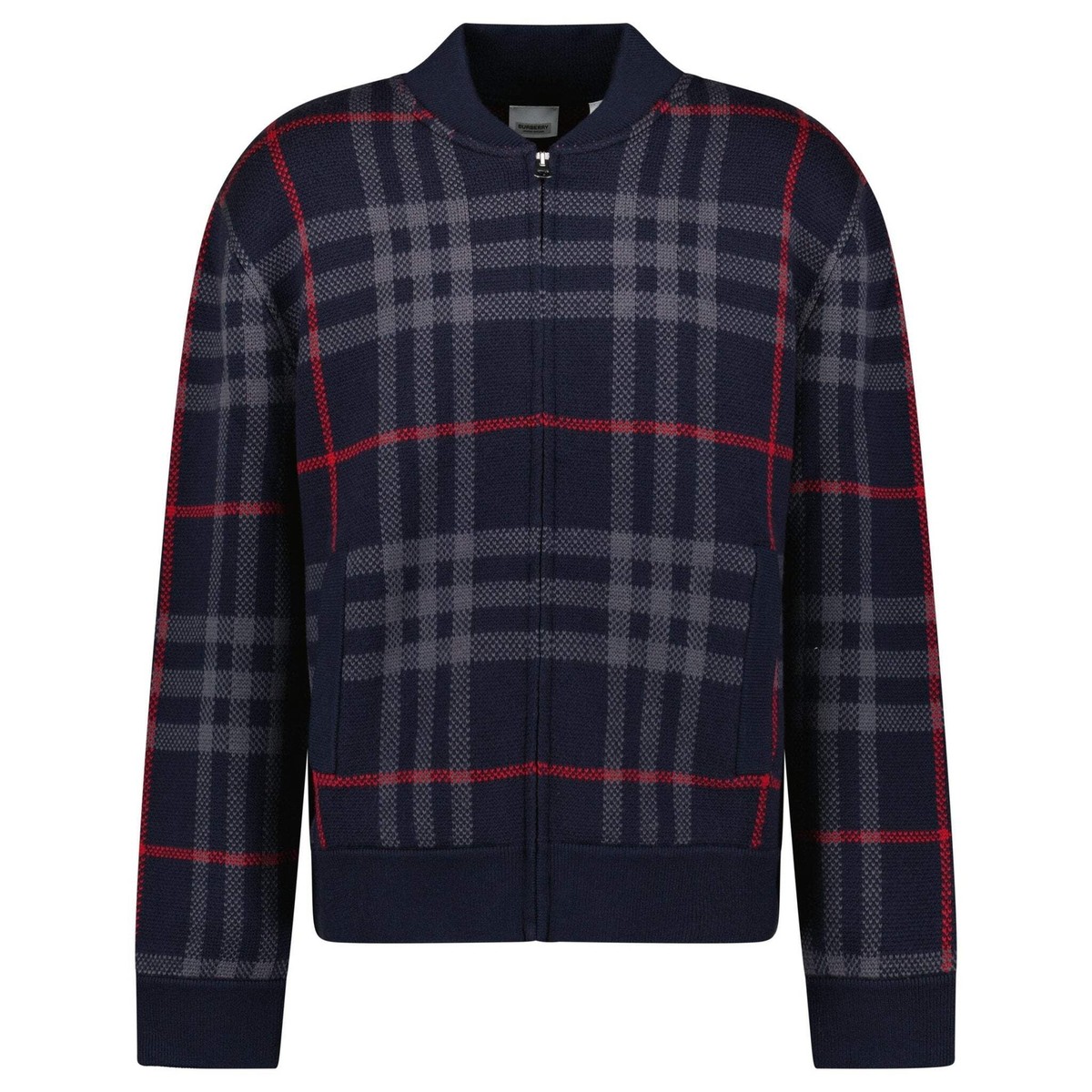 Burberry 'Morland' Knitted Wool Bomber Jacket Check Navy UK