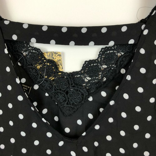 Suzanne Betro Womens Black Polka Dot Crochet Ruffle Sleeve Tunic Top Large - Picture 5 of 10