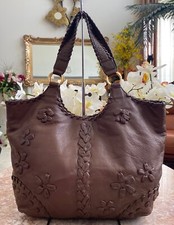 Fiore by Isabella Fiore Leather Embroidered Whipstitch Brown Leather Tote, 750