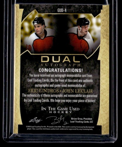 2023 Leaf ITGU Hockey Dual Auto Relic Eric Lindros John Leclair 20/20 - Afbeelding 2 van 2