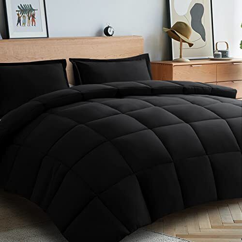  Size Comforter Sets-3 Pieces Ultra Soft Quilted Down Alternative Full Black - Afbeelding 1 van 6