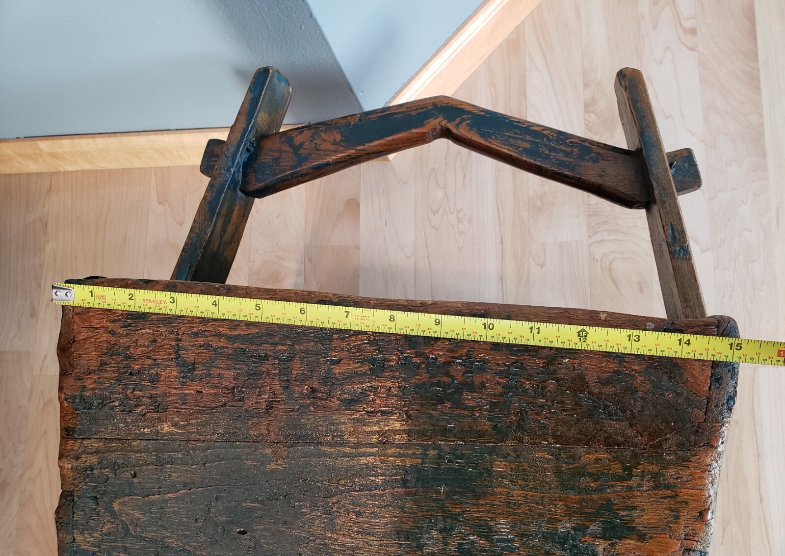 ANTIQUE ORIGINAL GREEN BLUE PAINTED PRIMITIVE FIRKIN SUGAR BEAN RICE BUCKET