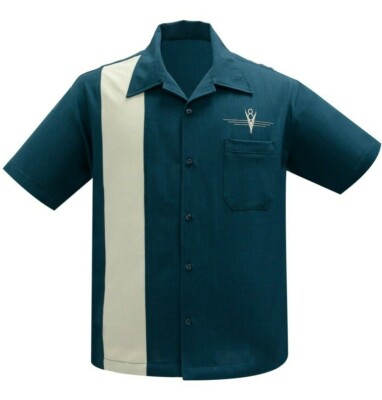 Steady Clothing V8 Classic Teal Stone Bowling Rockabilly Button Up Shirt ST35613