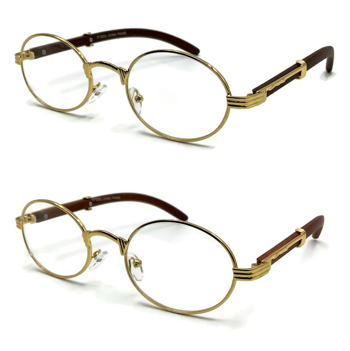 New Fashion Clear Lens Gold Wood Frame Eye Glasses Designer Art Nouveau  Vintage