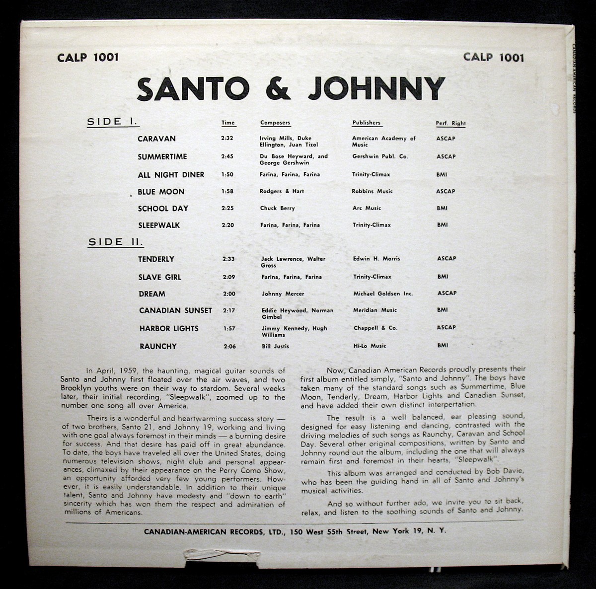 SANTO & JOHNNY-Self Titled 1959 Rock Instrumental Album-CANADIAN