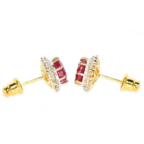 925 STERLING SILVER STUD EARRING GENUINE BLOOD RED RUBY ROUND GEMSTONE - Picture 6 of 8