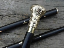 Designer Brass Engraved Handle Head Victorian Wooden Vintage Canes Walking Stick