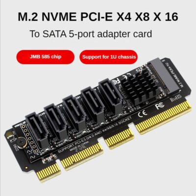 NVME PCI-E X4 X8 X16 To SATA Port Adapter Card Riser for