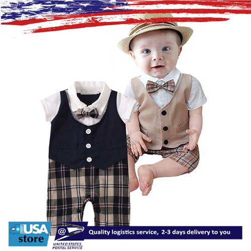 Newborn Baby Boys Gentleman Clothes Button Suit Romper Bodysuit Jumpsuit Outfits