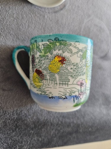 Rare Vintage Hand Painted Blue Nippon Geisha Girls Porcelain Cup and Saucer Set - Picture 3 of 6