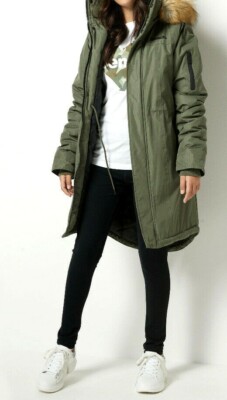 New Girls Bench Khaki Skylar Parka Faux Fur Hooded Jacket Khaki 7-8 Years  UK