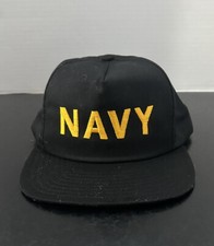 DeLong Hat VTG US NAVY Black & Gold Snapback Sm - Med 6 1/2 - 7 1/2 Made in USA