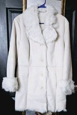 Womens Mixit Faux Fur Lined Suede Coat Penny Lane Cream Button Up Mid-length Nwt