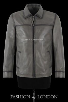 Herren klassischer Kragenstil anthrazitgrau gewaschen Freizeit Lammfell Lederjacke