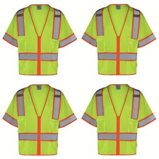 CLARO 4 Pack-Everyday ANSI Class 3 Contrast 6 Pockets Short Sleeve Hi Vis Vest