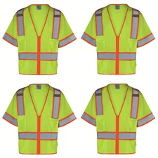 CLARO 4 Pack-Everyday ANSI Class 3 Contrast 6 Pockets Short Sleeve Hi Vis Vest