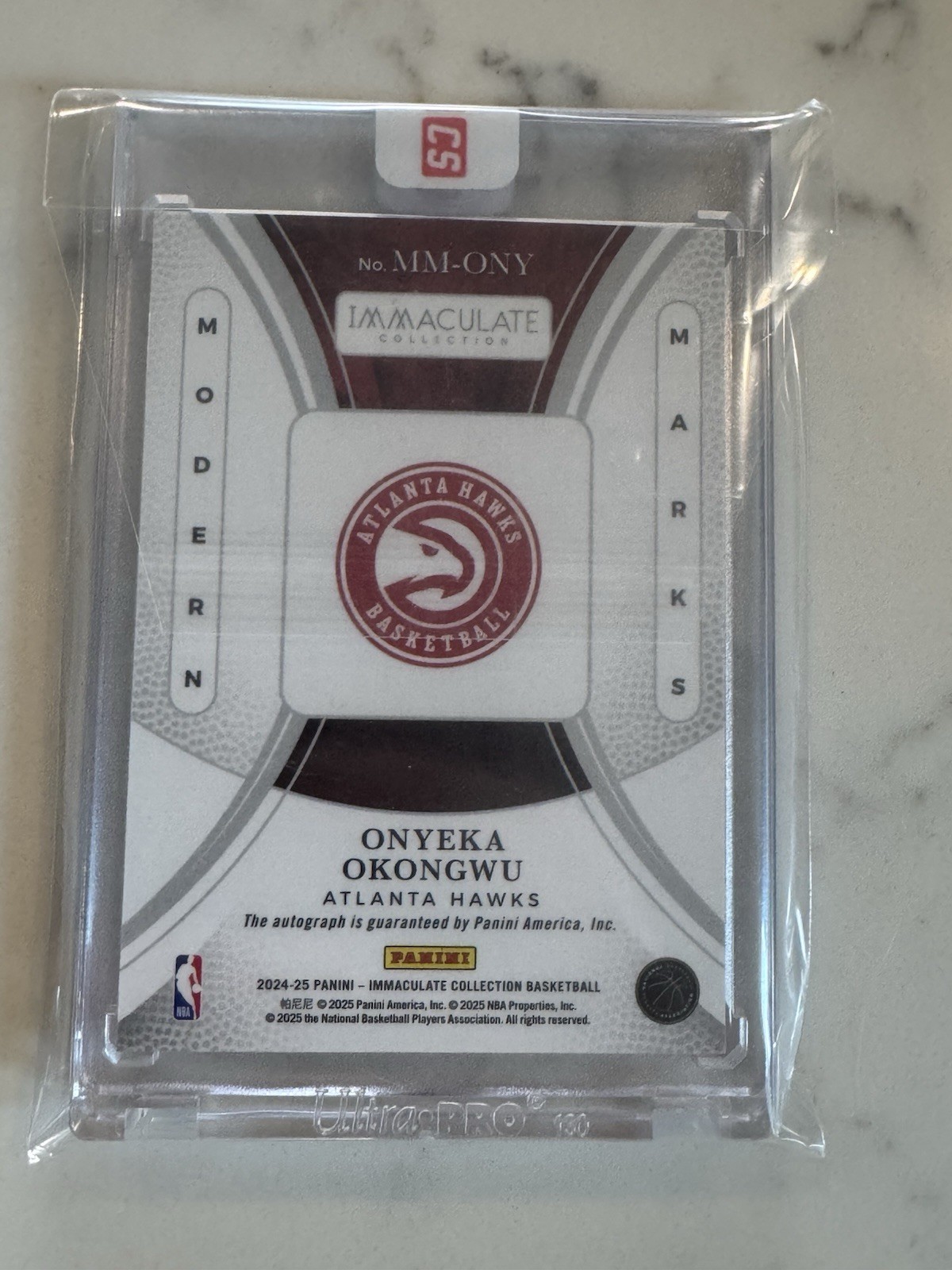 2024-25 Onyeka Okongwu Panini Immaculate Platinum On Card Auto 1/1 One Of One  view 5