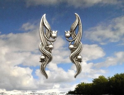 #1120 ANTIQUED.925 STERLING SILVER PLATED L & R LILY OF THE VALLEY - 1 PAIR