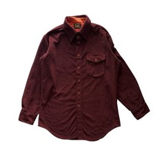 Vtg Lee Western Shirt Jacket Sz Med Burgundy 70s Polyester Rockabilly USA Made