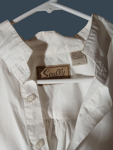 Scully Mens White Cotton Pullover Shirt High Bib Buttoned Front Collar XL - Picture 3 of 16