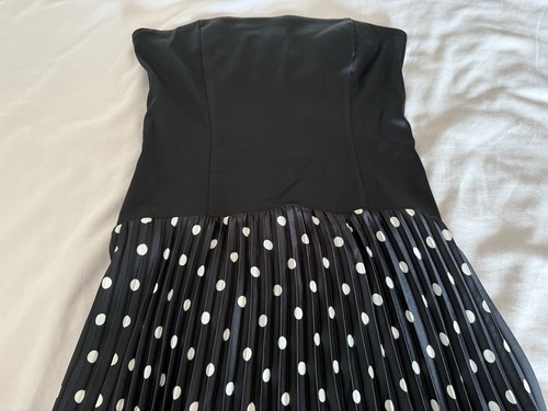 Neu mit Etikett Abercrombie & Fitch Giselle Maxikleid mit fallender Taille schwarz gepunktet Satin Gr. M - Bild 4 von 8