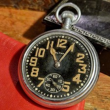 ANTIQUE MILITARY WALTHAM BLACK DIAL POCKET WATCH