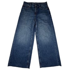 American Eagle Super High Rise Baggy Wide Leg Jeans Blue Size 4 X-Short Raw Hem