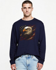 American Flag  Eagle Long Sleeve Tee   Patriotic Graphic Shirt