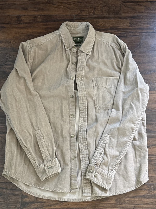 Vintage Eddie Bauer Button Down Corduroy Shirt Men's M Brown Solid 100% Cotton