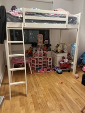 DHP Moon Bay Loft Bed, Twin, White, Space-Saving Design, Pine Wood Construction