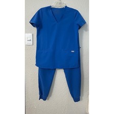 Figs Technical Collection Royal Blue Scrub Set V-Neck Top XS Jogger Pants SP