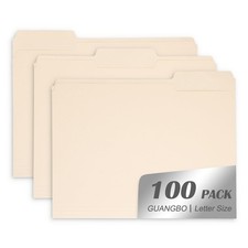 Manila File Folder, 1/3-Cut Tab, Letter Size, Manila Folders with Tab, 100 pe...